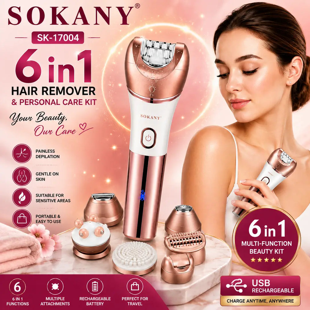 SOKANY SK-17004 6-in-1 Electric Hair Remover & Personal Care Kit – USB Rechargeable