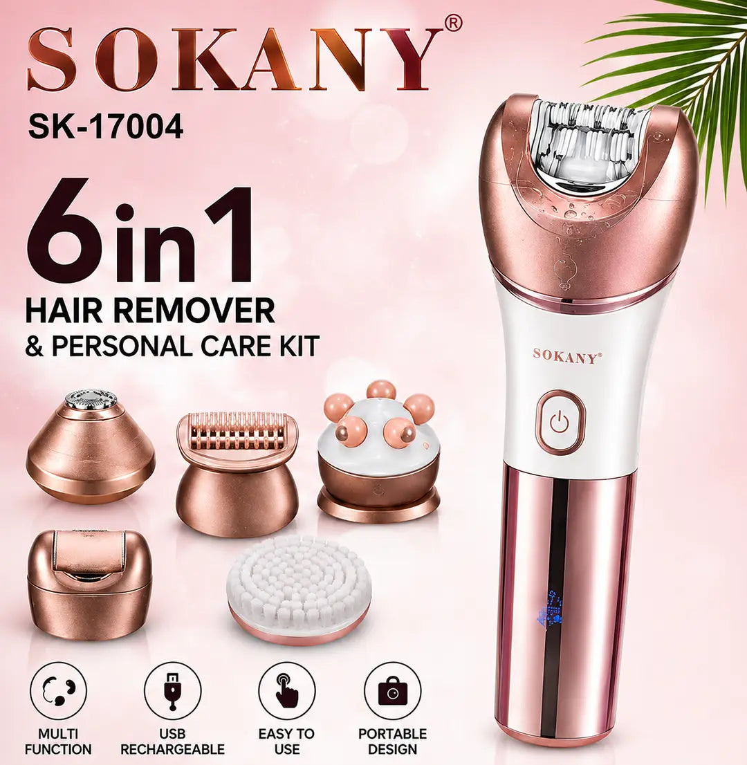 SOKANY SK-17004 6-in-1 Electric Hair Remover & Personal Care Kit – USB Rechargeable