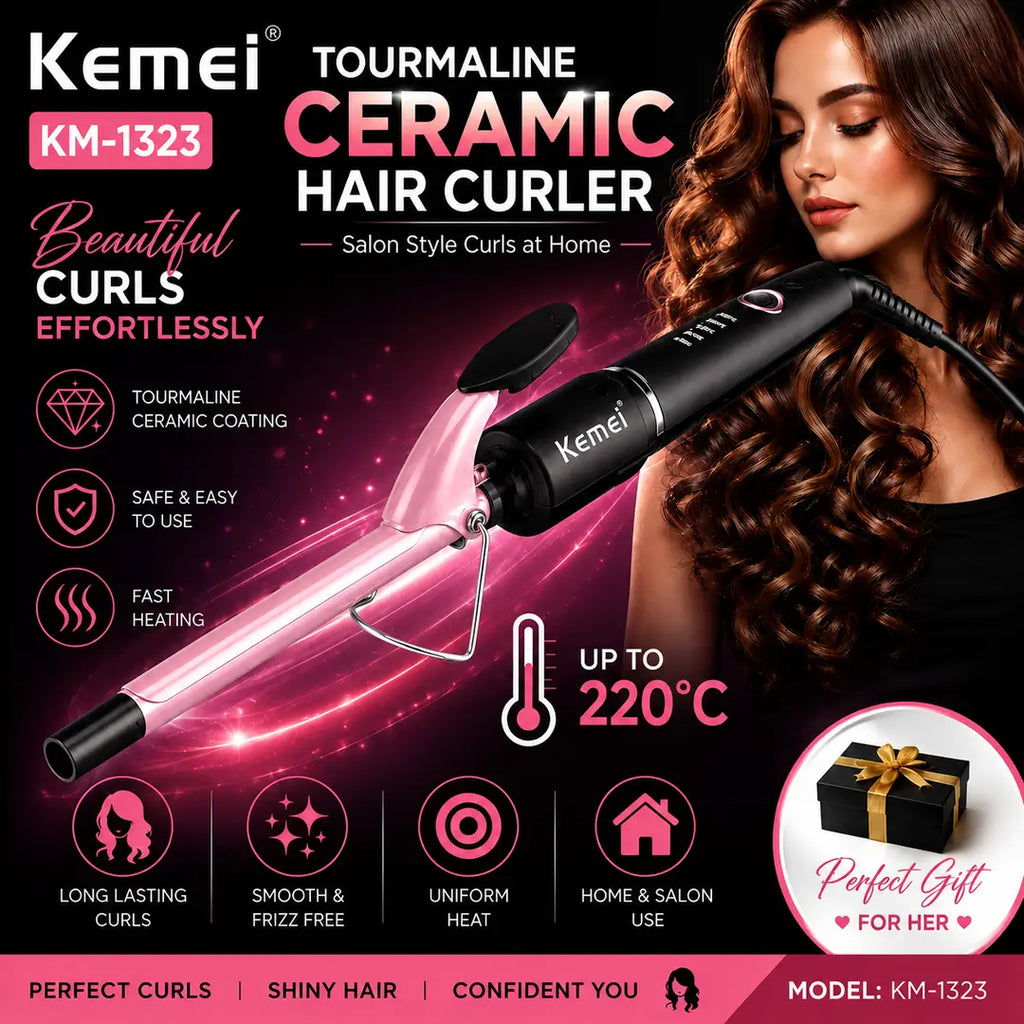 Professional Tourmaline Ceramic Hair Curler – Up to 220°C Fast Heating Curling Iron for Salon-Style Curls