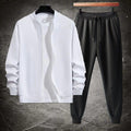 Men Zipper Track Suit White Black Polyester Medium to XL
