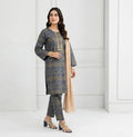 Grey Block Printed 3Pcs Arabic Lawn Set