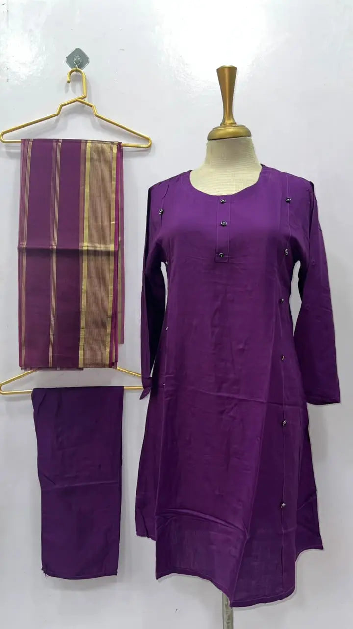 3 Pcs Women's Stitched Linen Plain Suit with Argenza Dupatta