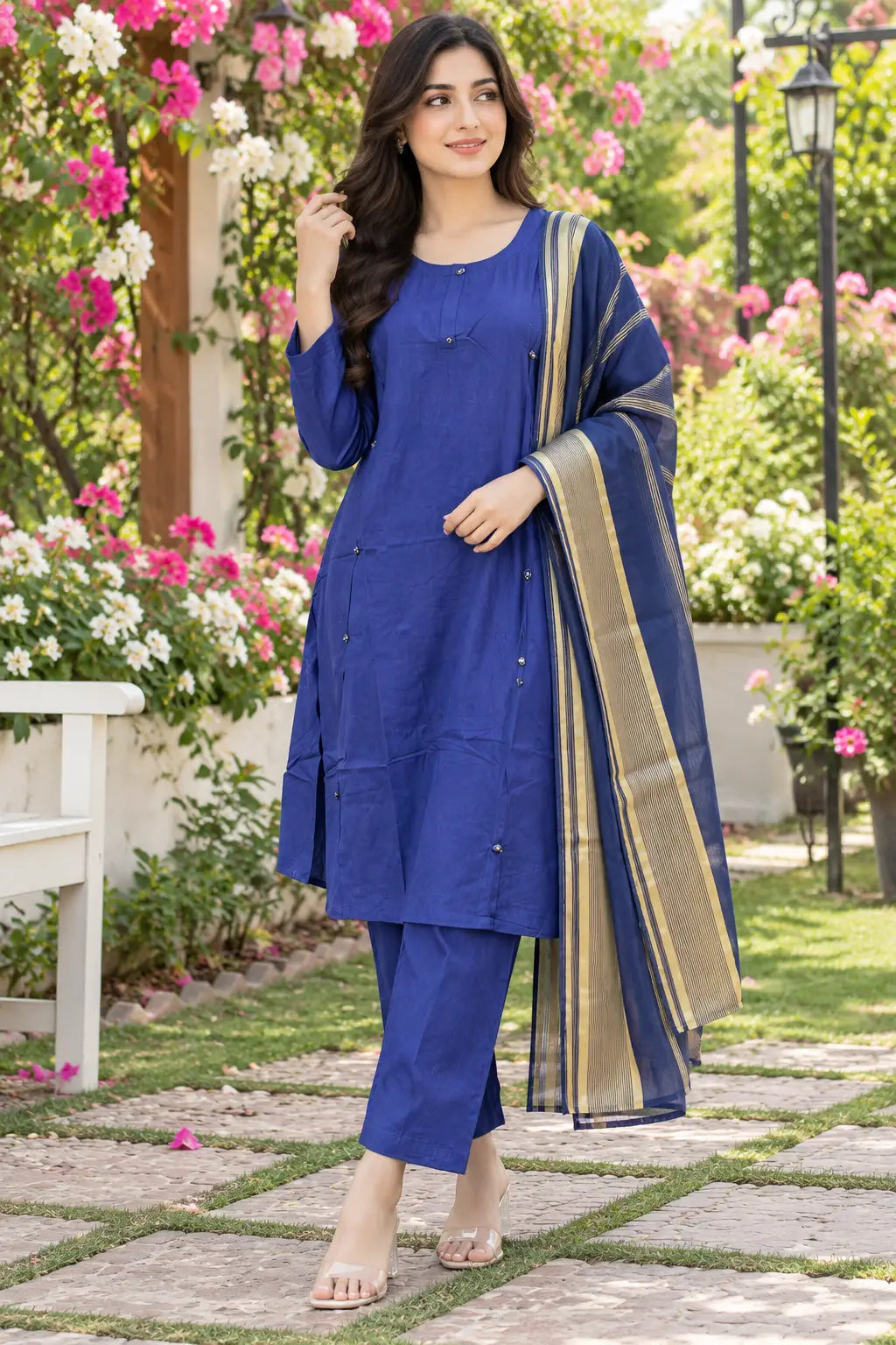3 Pcs Women's Stitched Linen Plain Suit with Argenza Dupatta
