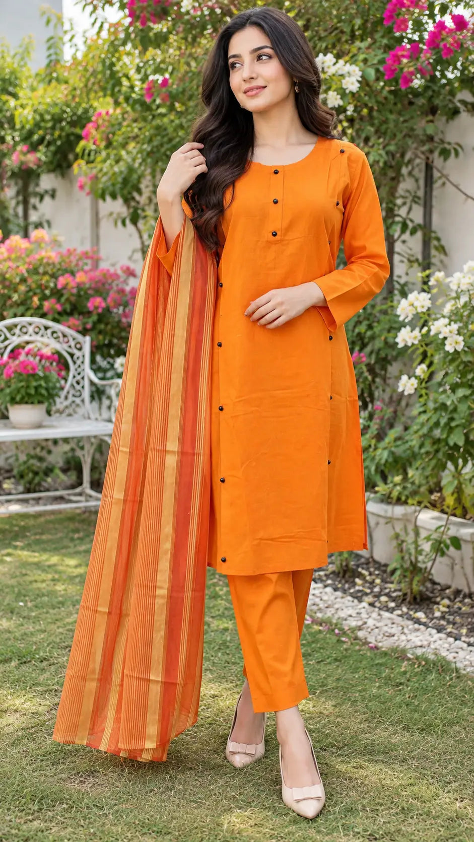 3 Pcs Women's Stitched Linen Plain Suit with Argenza Dupatta