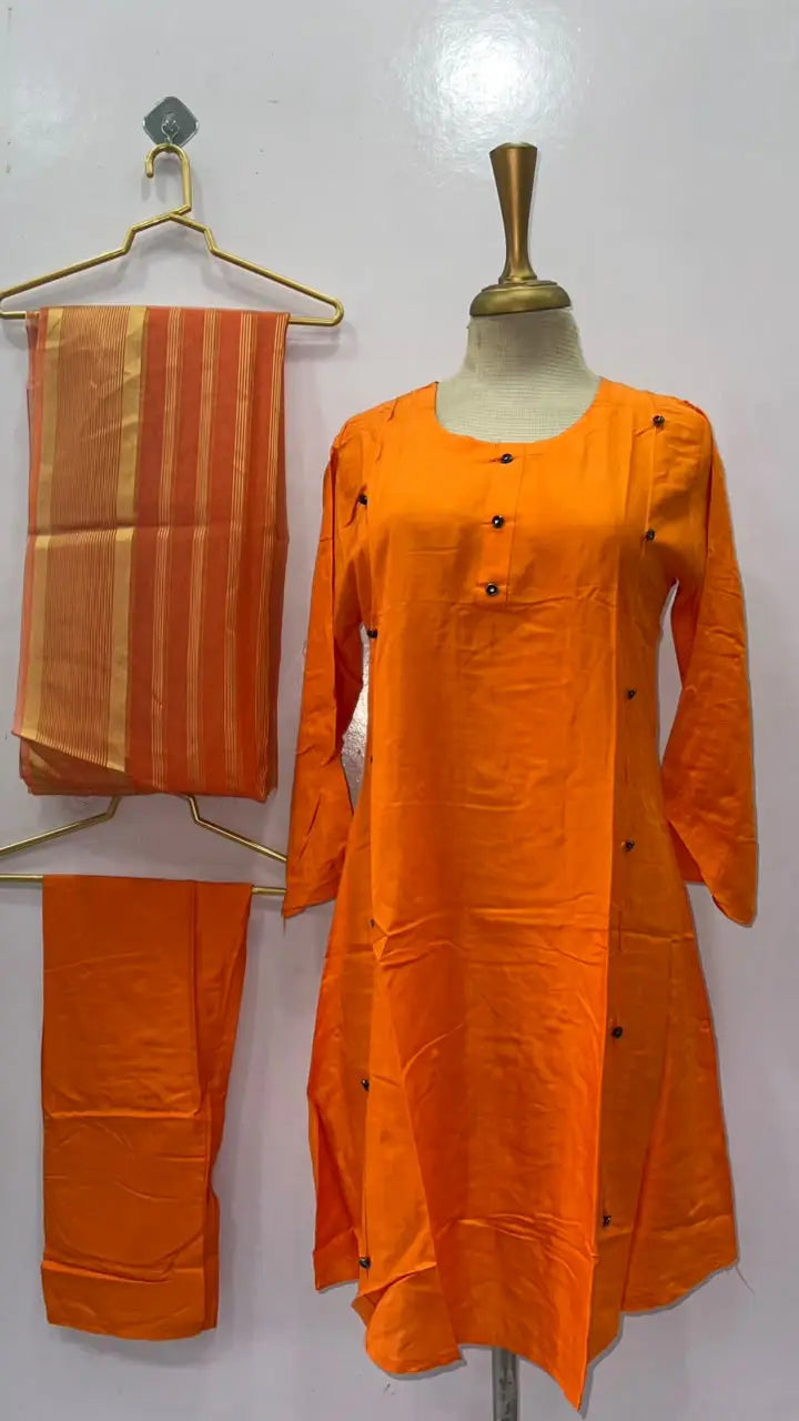 3 Pcs Women's Stitched Linen Plain Suit with Argenza Dupatta