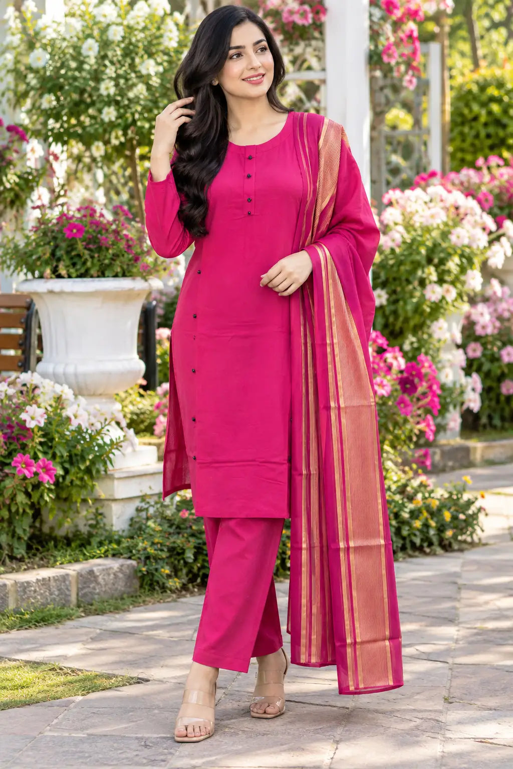3 Pcs Women's Stitched Linen Plain Suit with Argenza Dupatta