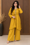 3 Pcs Women's Stitched Linen Printed Gown Suit