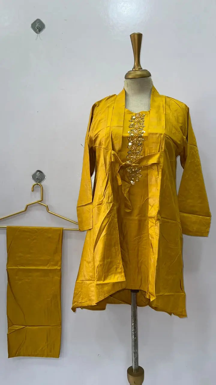 3 Pcs Women's Stitched Linen Printed Gown Suit
