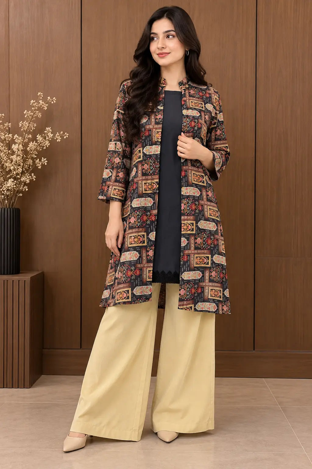 3 Pcs Women's Stitched Linen Printed Gown Suit