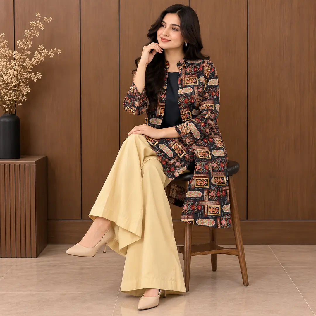 3 Pcs Women's Stitched Linen Printed Gown Suit