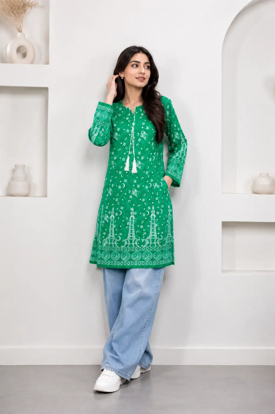 1 Pc Women's Stitched Arabic Lawn Block Printed Shirt Azadi Special