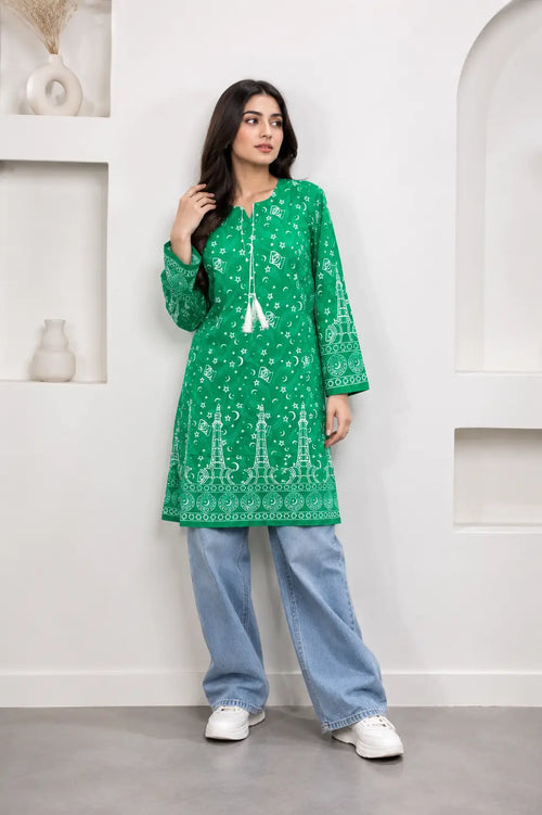 1 Pc Women's Stitched Arabic Lawn Block Printed Shirt Azadi Special