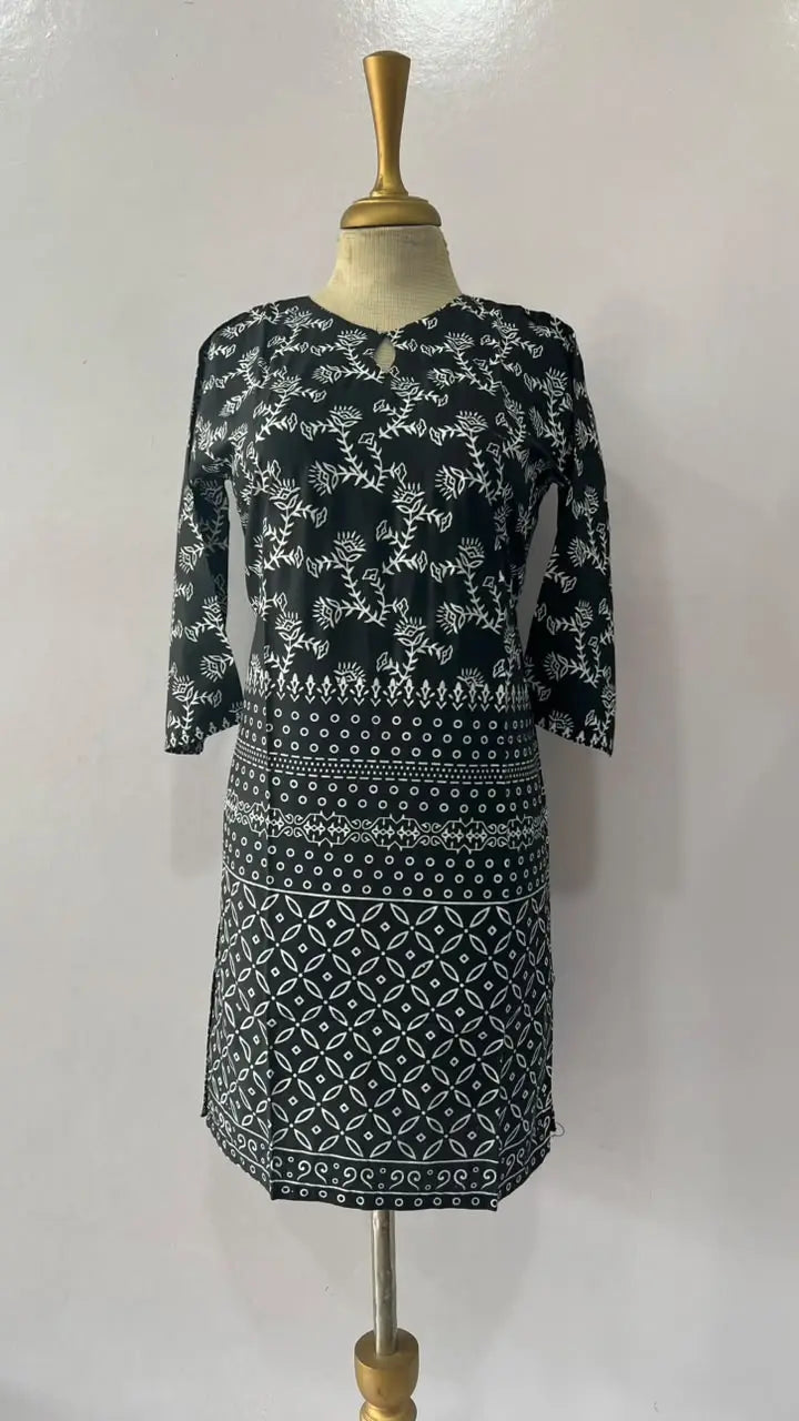 1Pc Women's Stitched Linen Block Printed Shirt Black Special