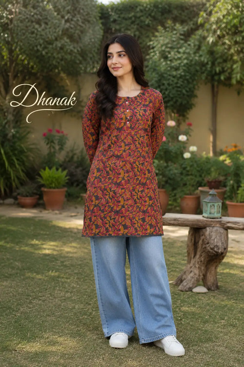 1 Pc Women's Stitched Dhanak Printed Shirt