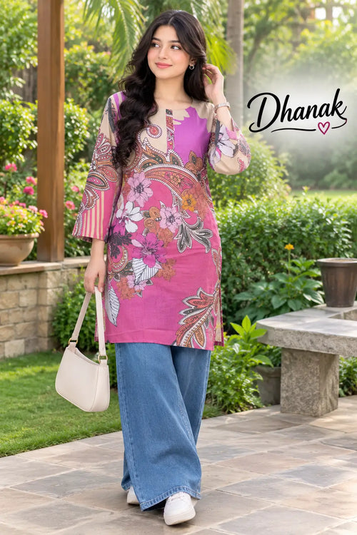 1 Pc Women's Stitched Dhanak Printed Shirt