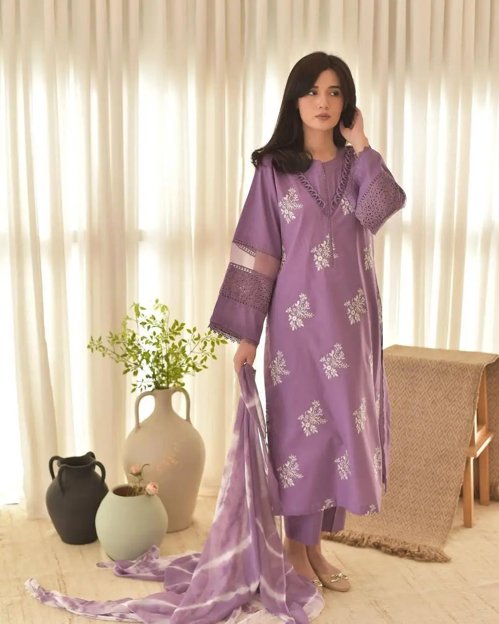 juliet grace 3 Pcs Women's Stitched Linen Embroidered Suit