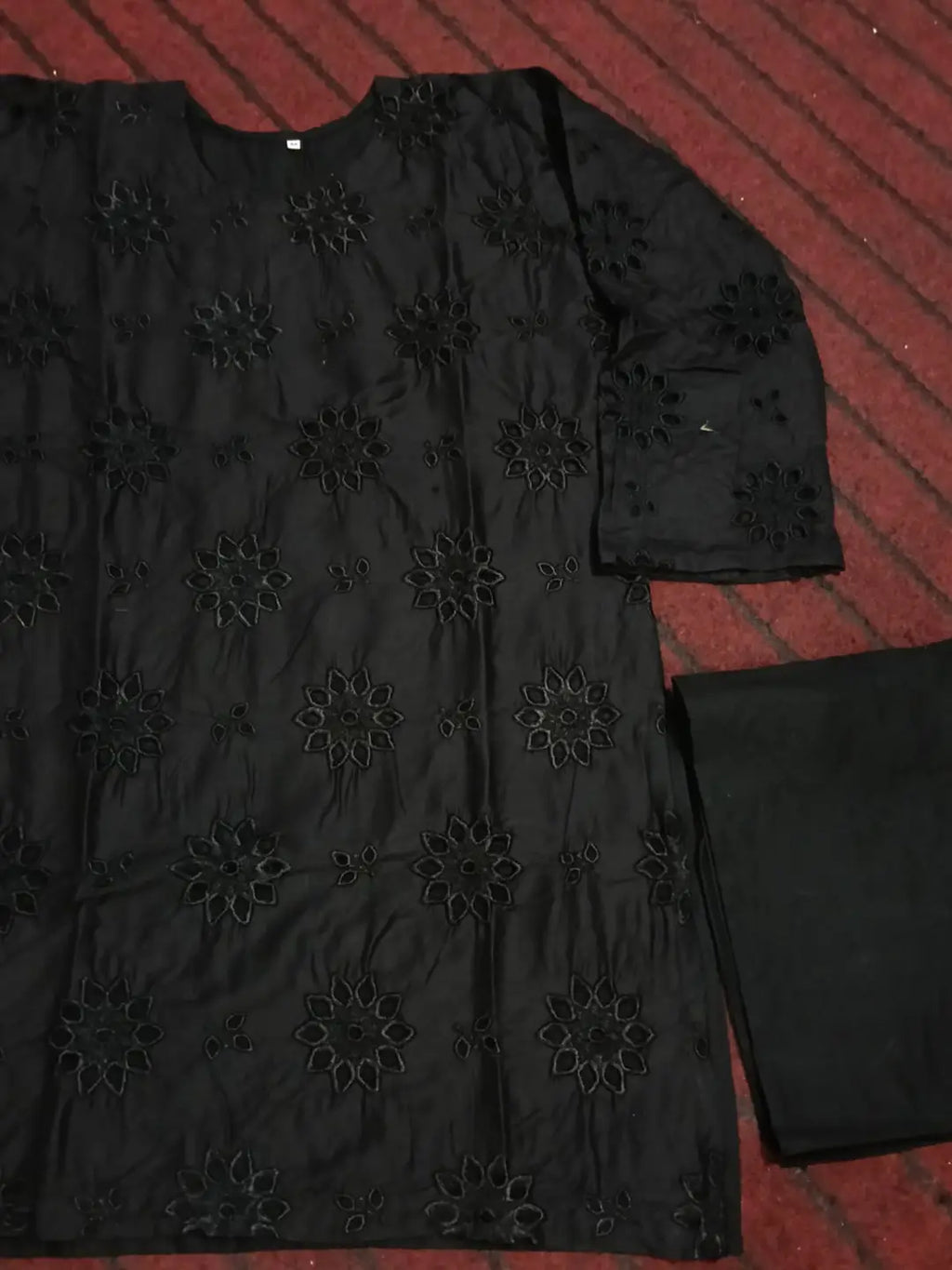 Black Boring2 Pcs Women's Stitched Cotton Embroidered Shirt And Trouser