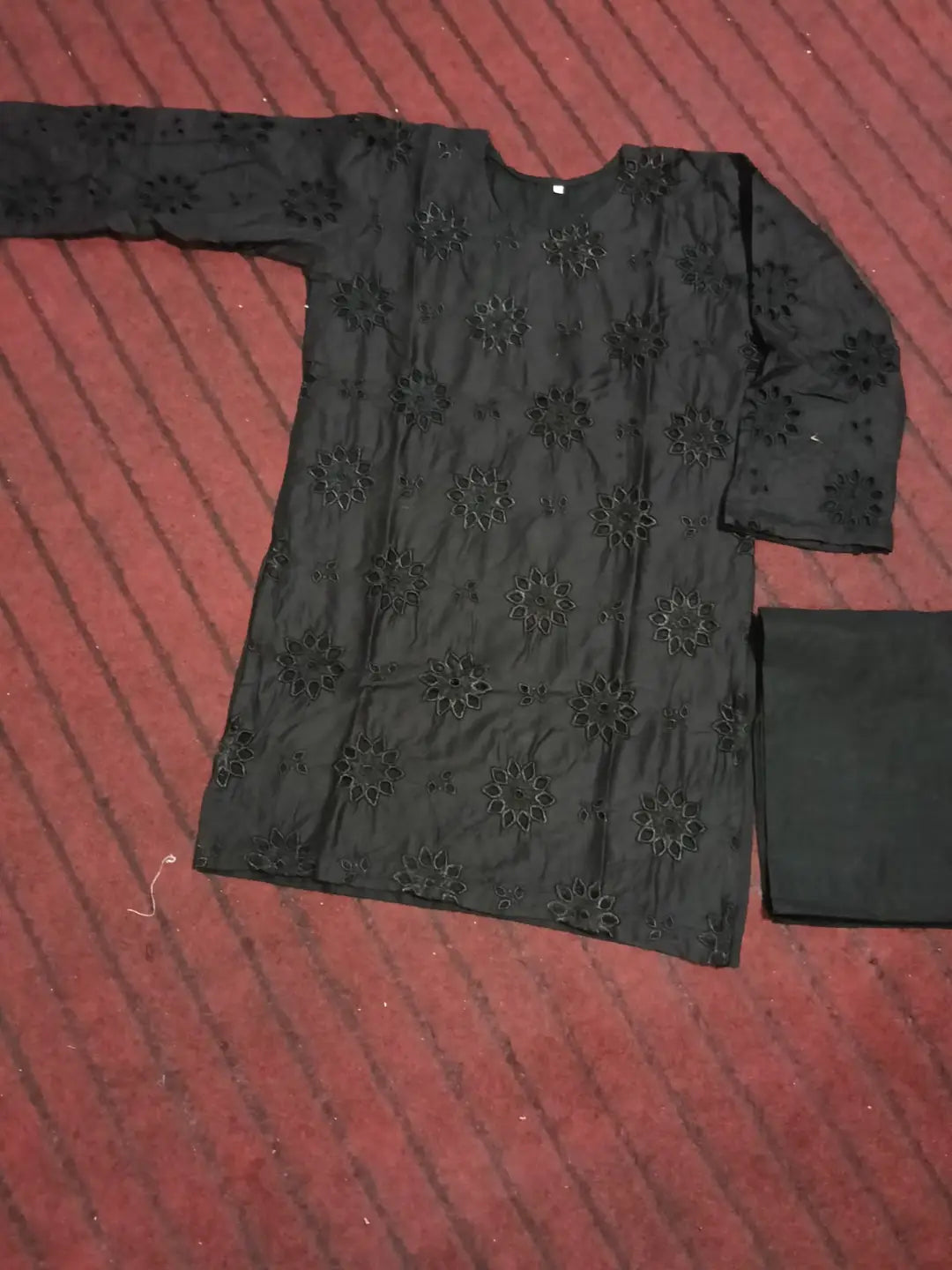 Black Boring2 Pcs Women's Stitched Cotton Embroidered Shirt And Trouser