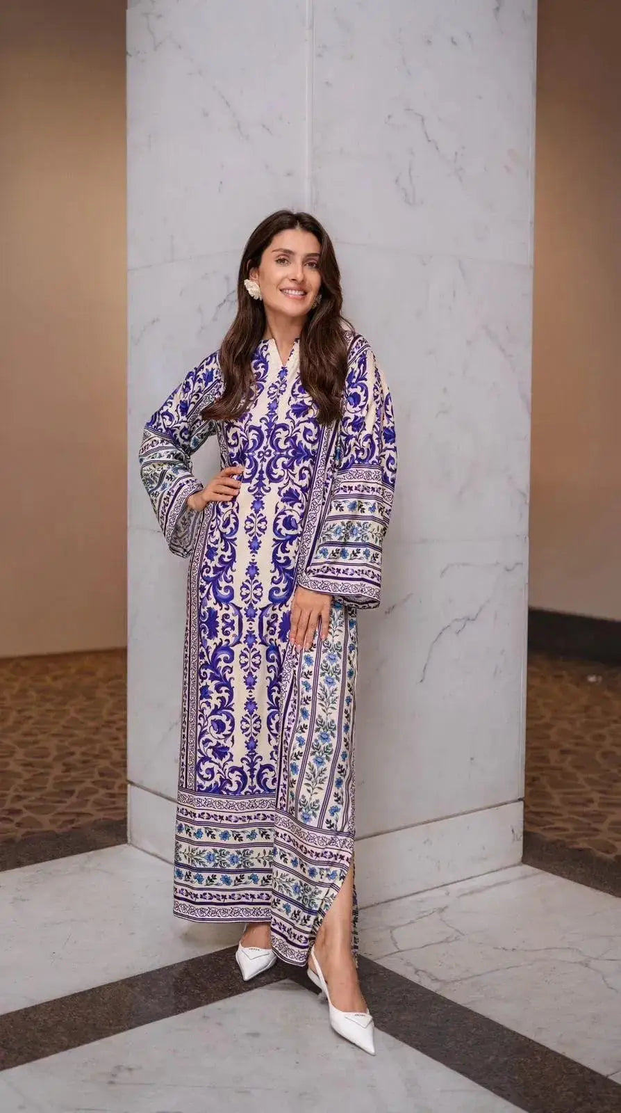 2 Pcs Women's Stitched Arabic Lawn Printed Shirt And Trouser