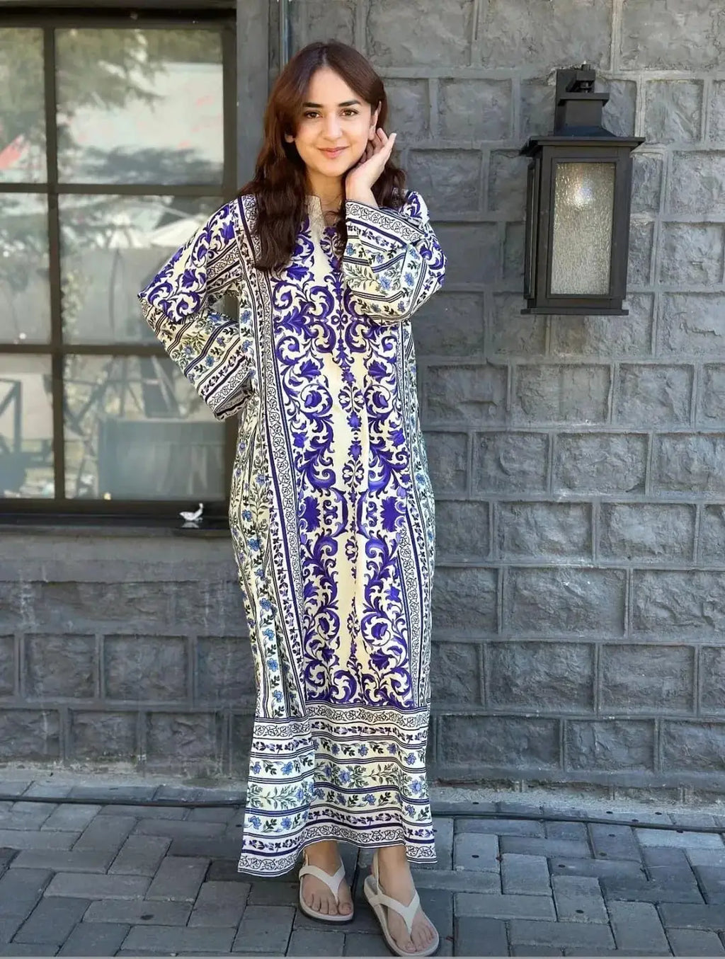 2 Pcs Women's Stitched Arabic Lawn Printed Shirt And Trouser