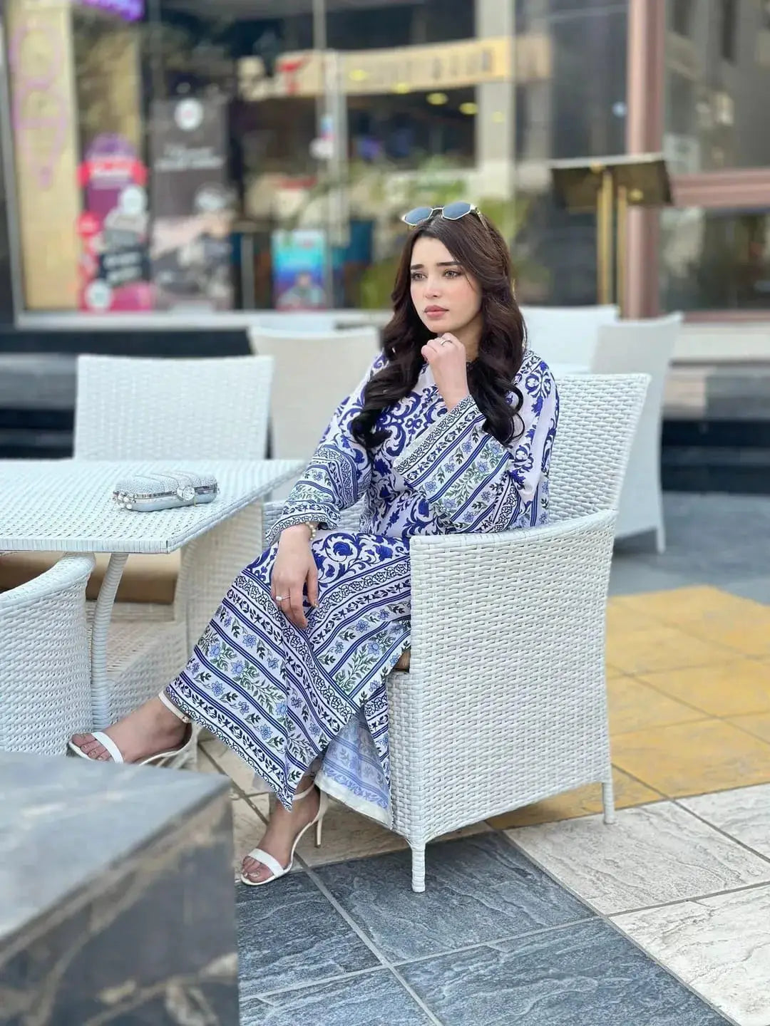 2 Pcs Women's Stitched Arabic Lawn Printed Shirt And Trouser