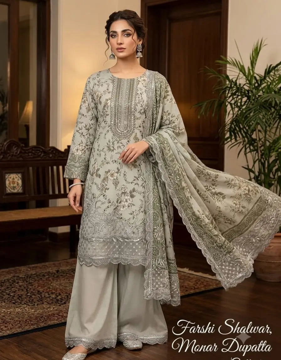 3 Pcs Women's Stitched Lawn Embroidered Suit