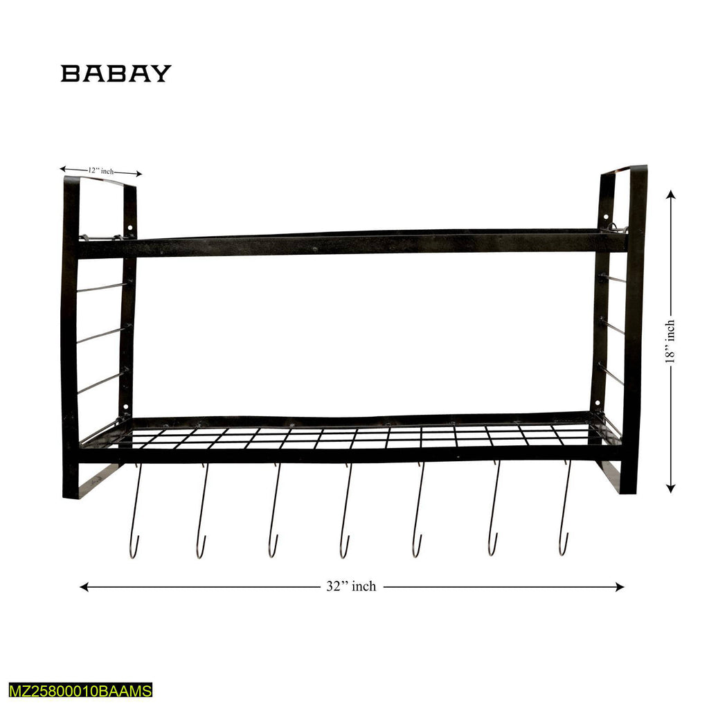 Wall-Mounted Kitchen Organizer Black Metal Two-Tier