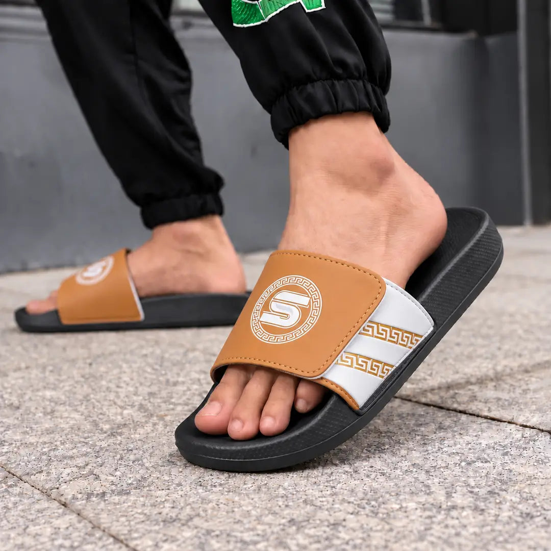 Men’s Stylish Gray & White Casual Slides – Comfortable Everyday Shoes
