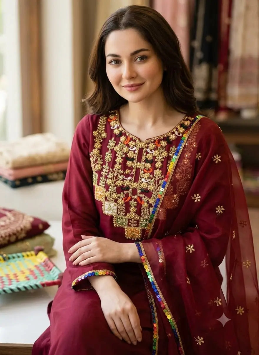 3 Pcs Women's Unstitched Embroidered Suit