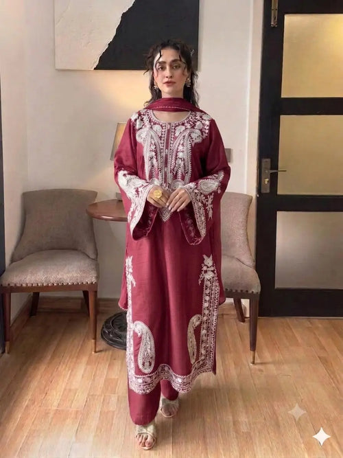 3 Pcs Women's Unstitched Embroidered Suit
