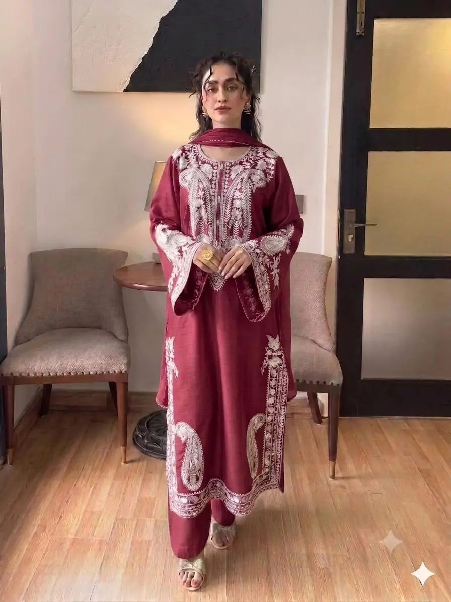 3 Pcs Women's Unstitched Embroidered Suit