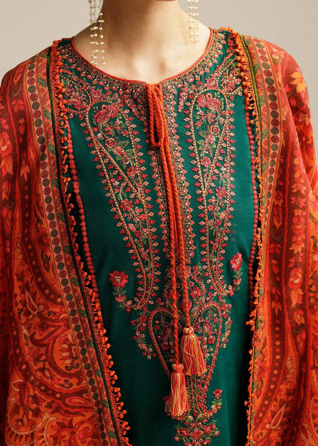 3 Pcs Women's Unstitched Embroidered Suit(HB)