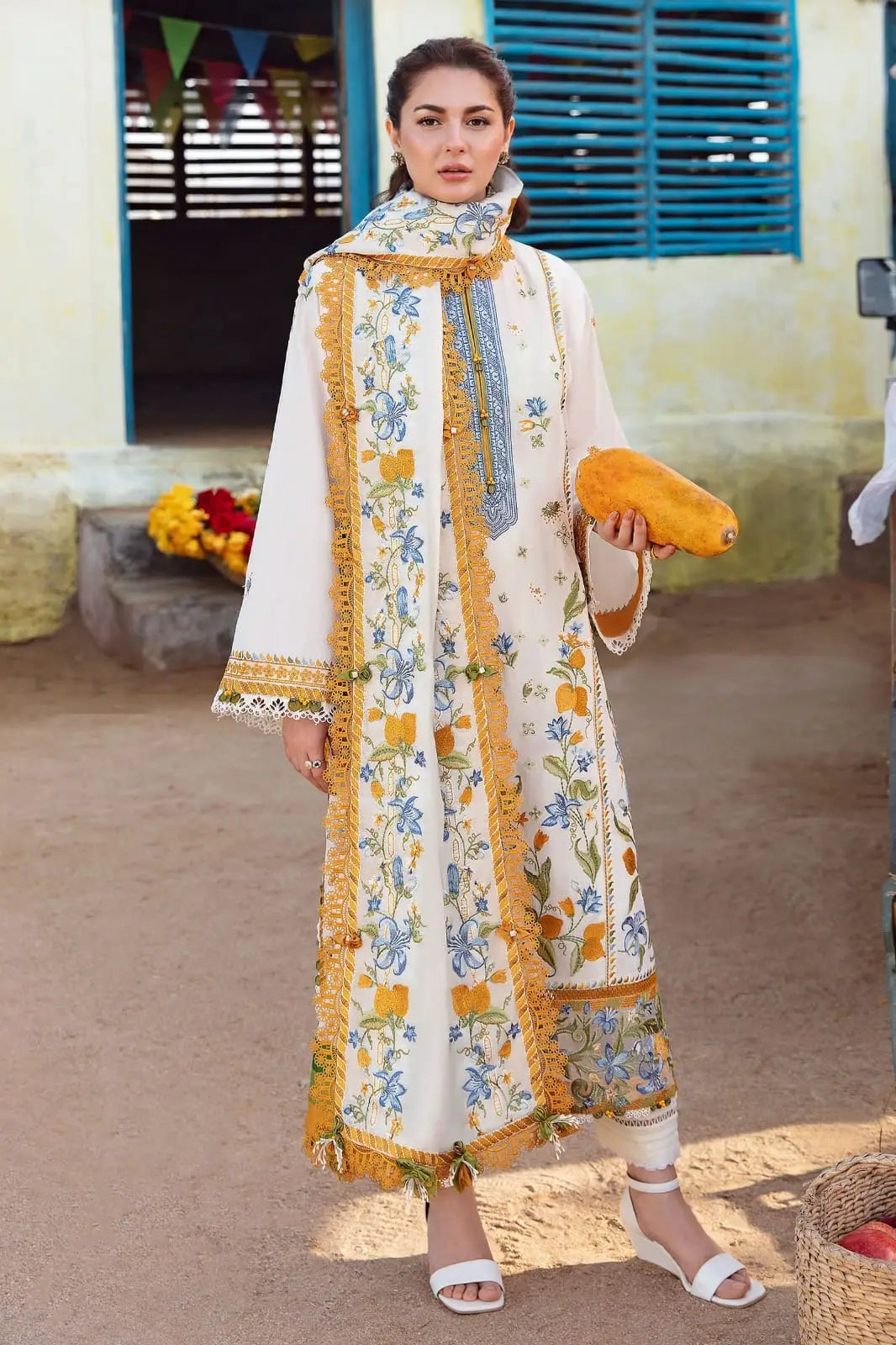 3 Pcs Women's Unstitched Embroidered Suit(HB)