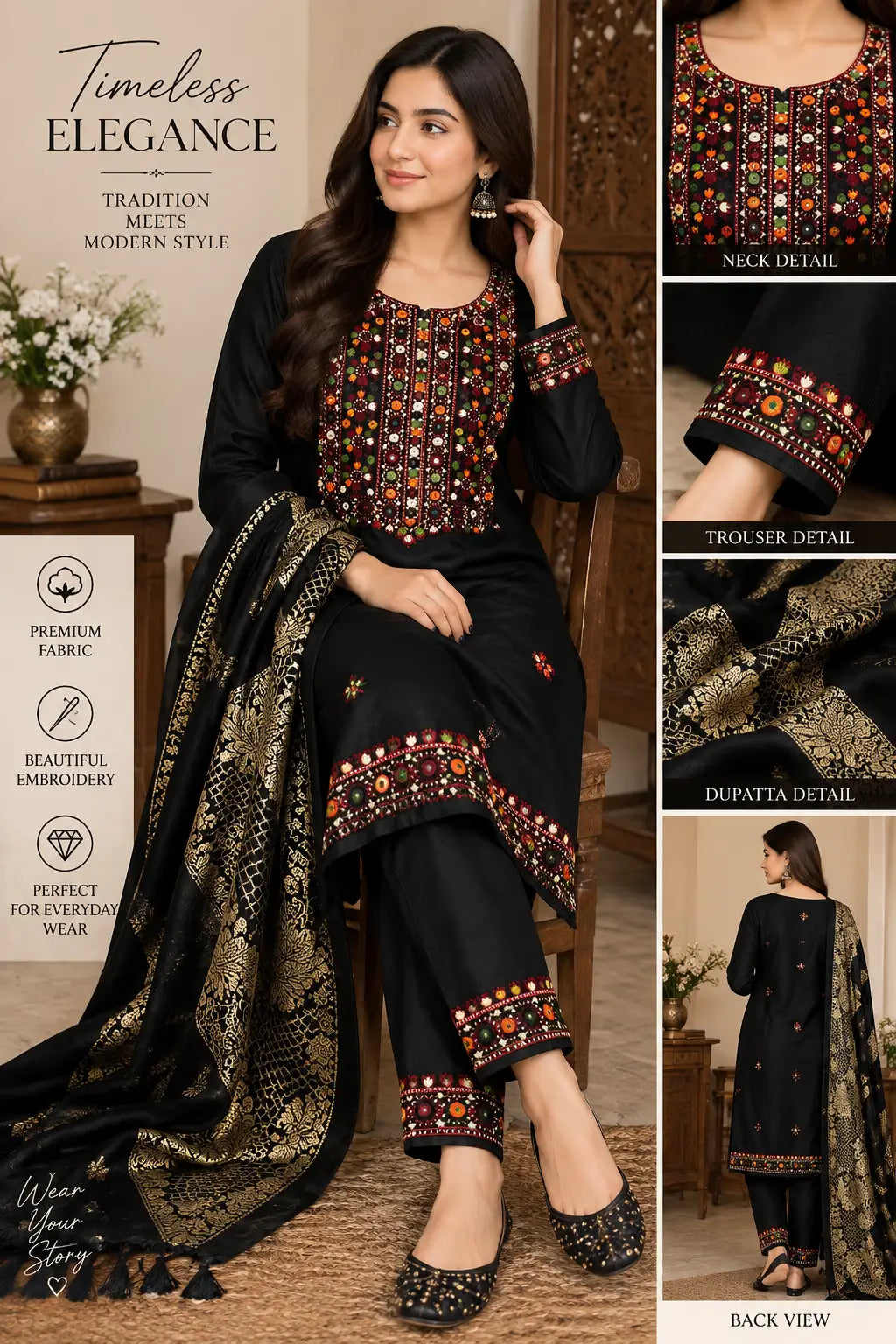 3 Pcs Women's Unstitched Embroidered Suit