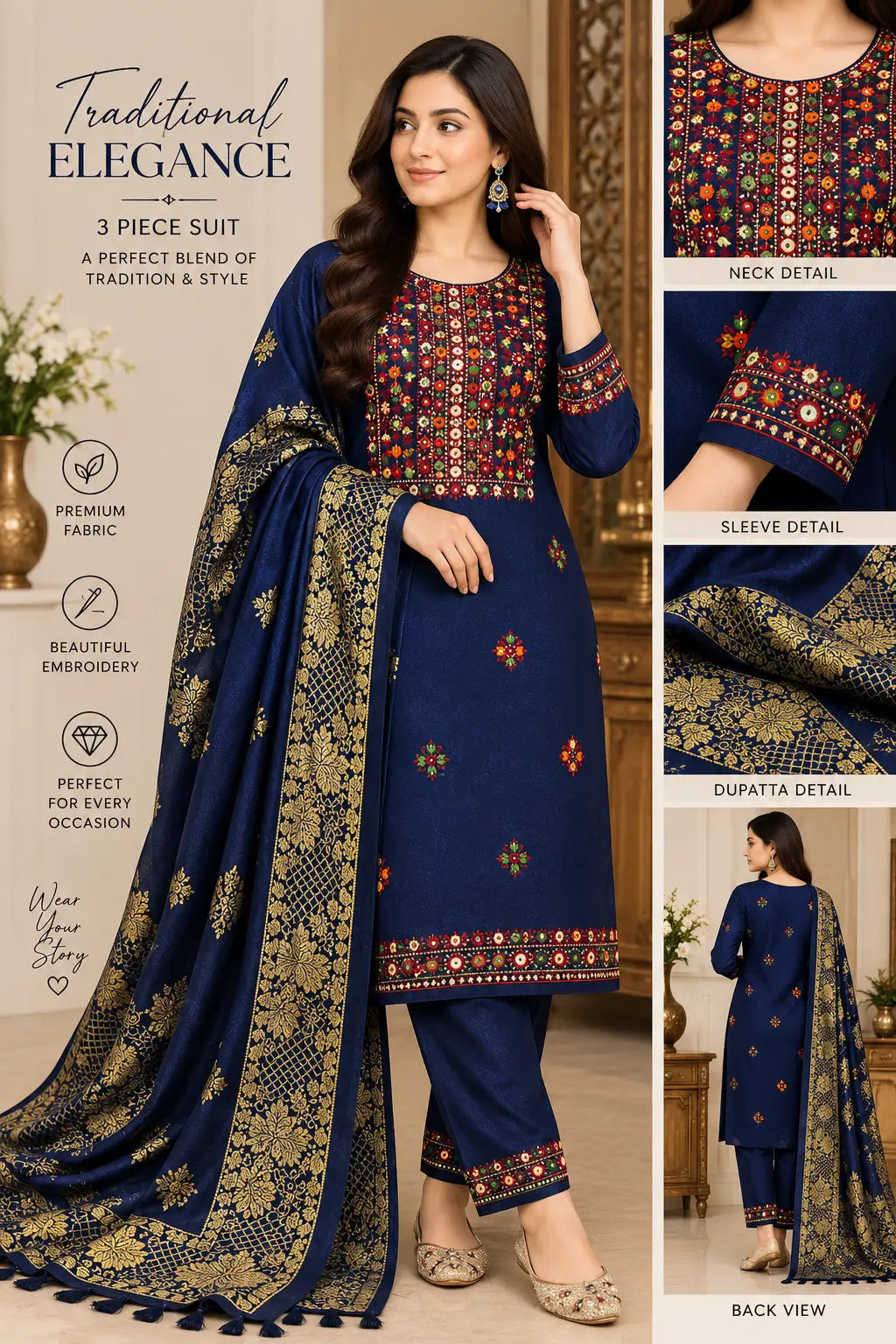 3 Pcs Women's Unstitched Embroidered Suit