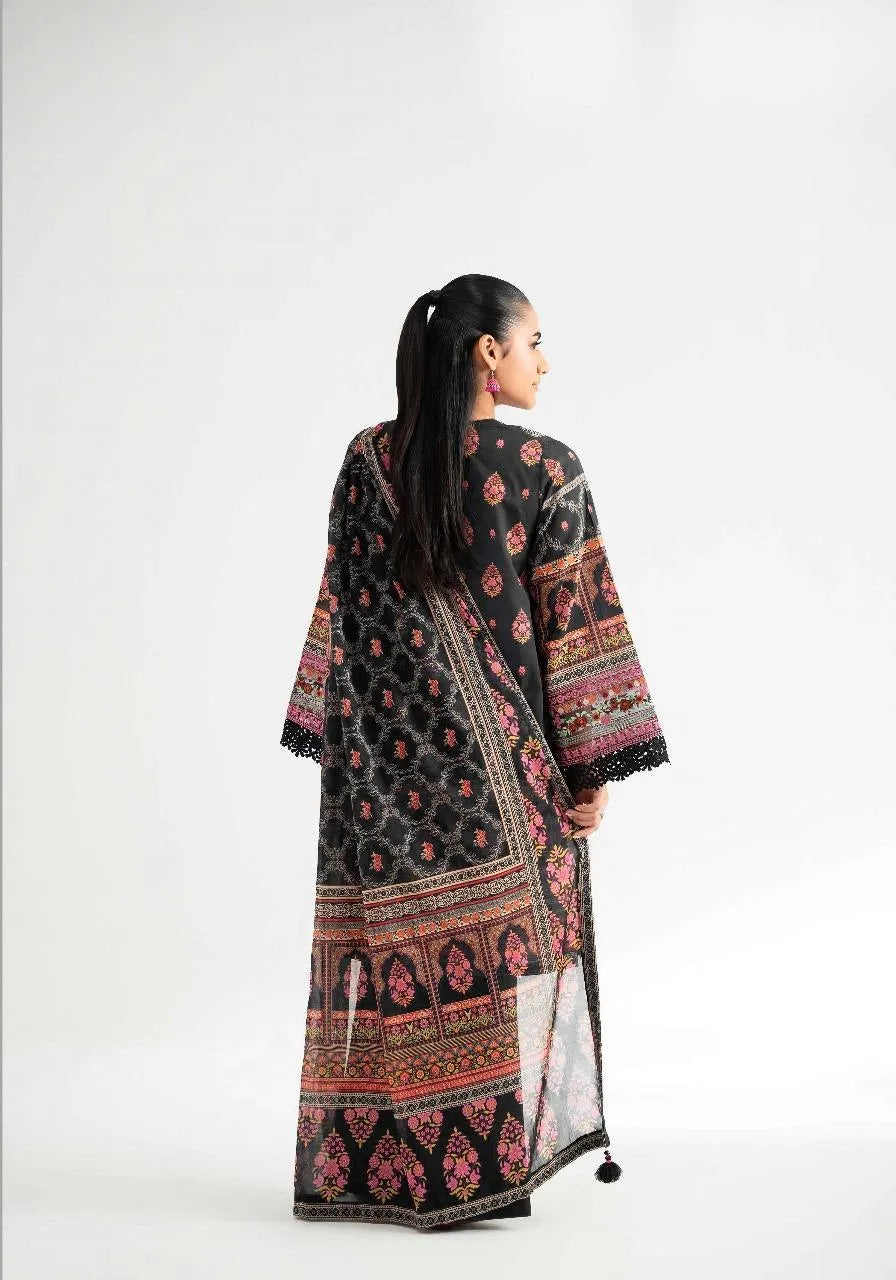 3-Piece Printed Linen Suit Black Pink Gold
