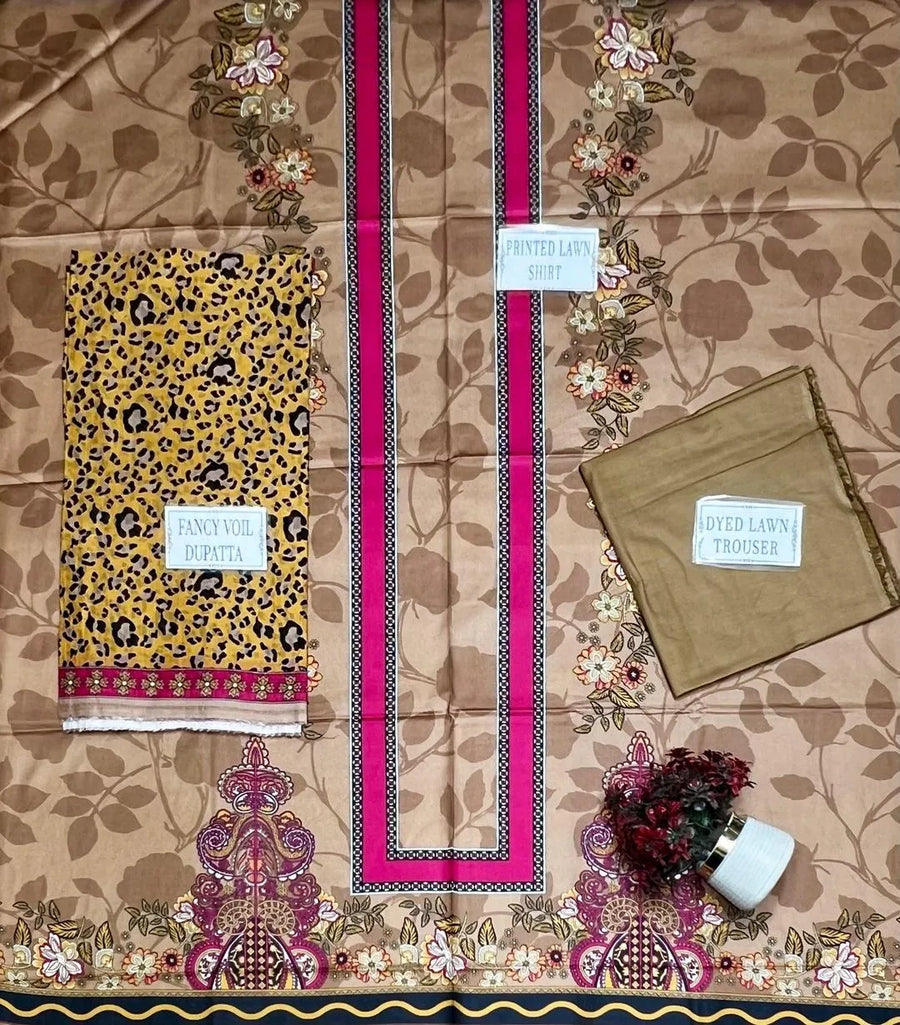 Pakistani Women's Brown Floral Embroidered Kurta Set