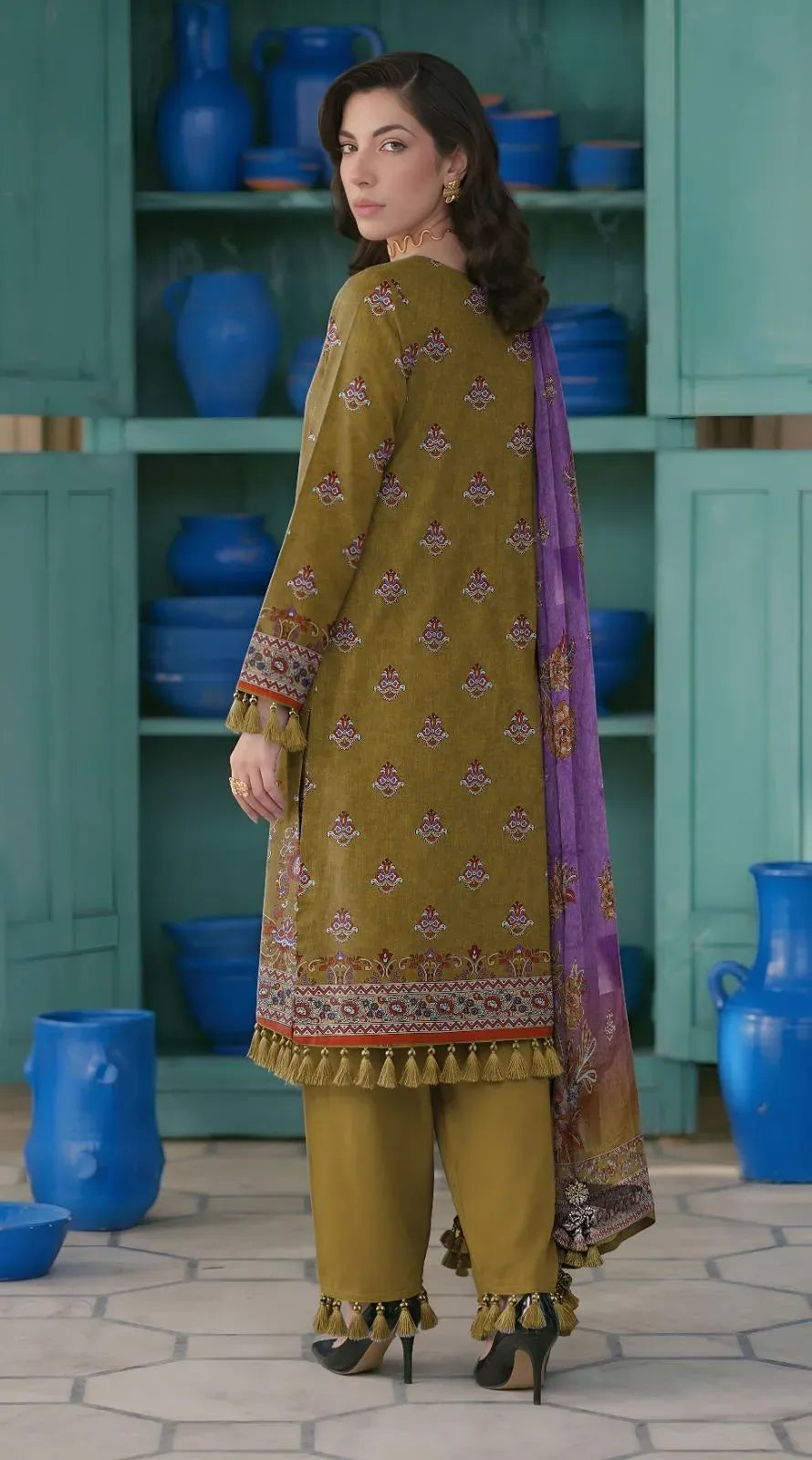 Green Embroidered Lawn 3Pcs Set for Women