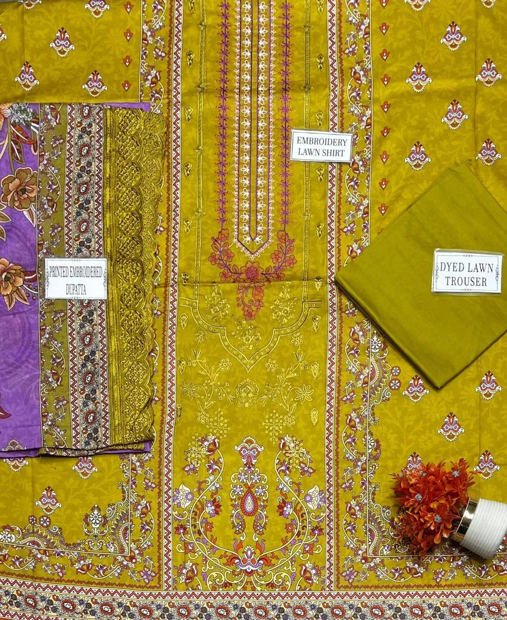 Green Embroidered Lawn 3Pcs Set for Women