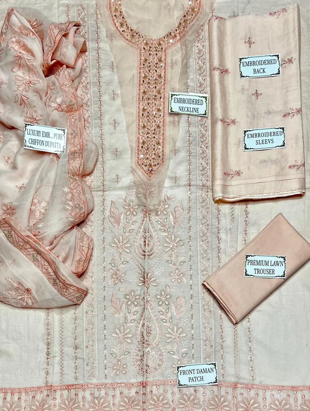 3 Pcs Women's Unstitched Plain Suit - Peach