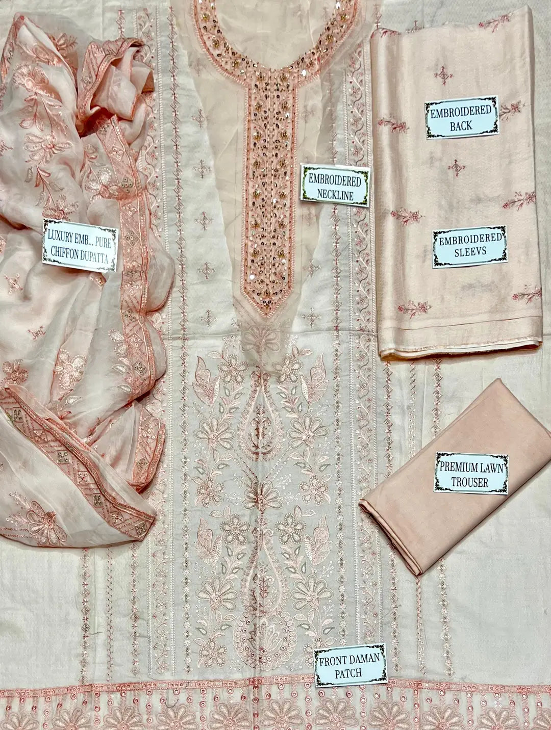3 Pcs Women's Unstitched Plain Suit - Peach