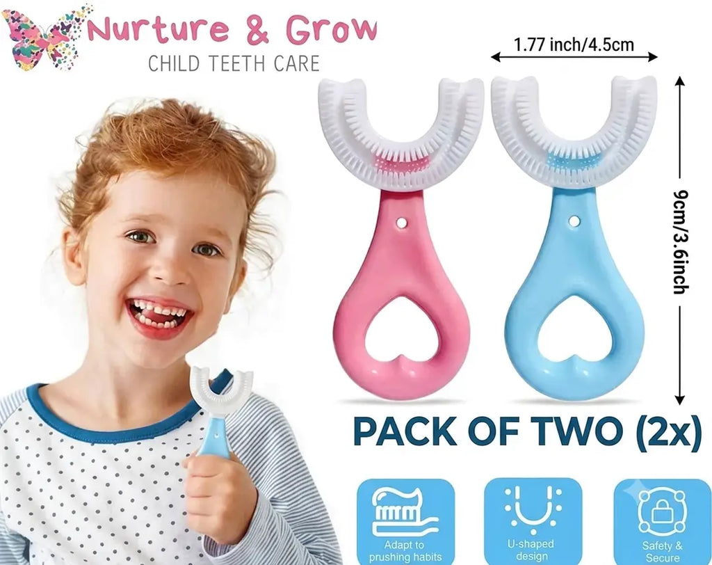 U-Shaped Silicone Kids Toothbrush for Deep Cleaning 2-12 Years (Pack Of Two)