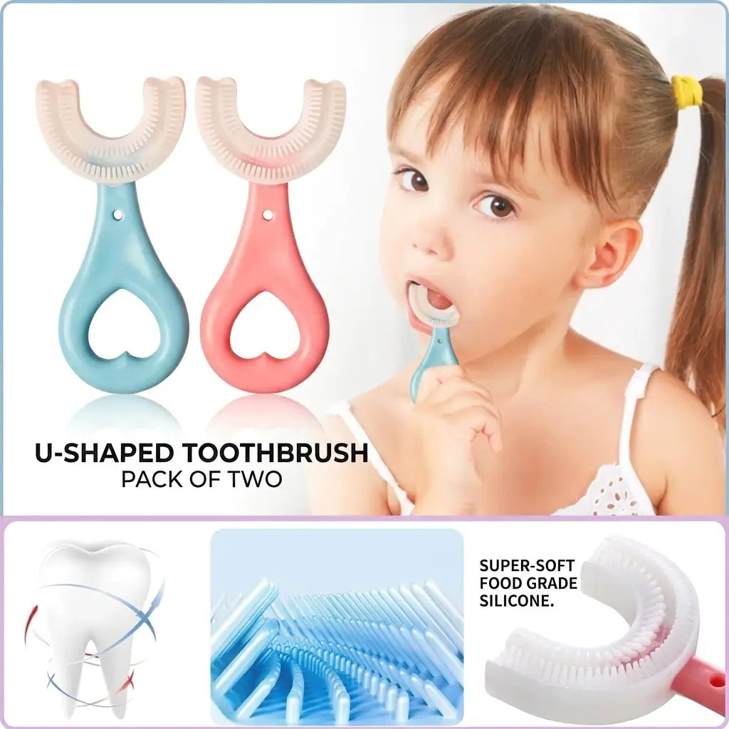U-Shaped Silicone Kids Toothbrush for Deep Cleaning 2-12 Years (Pack Of Two)