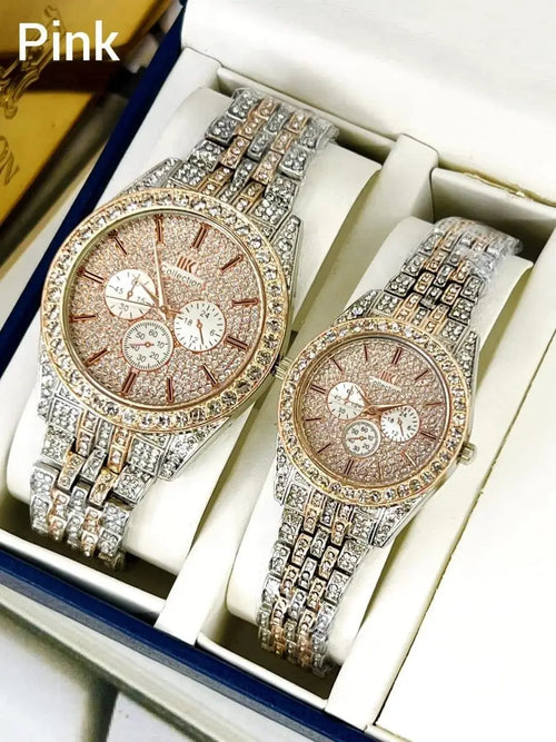 Stainless Steel Diamond Stone Couple Watches