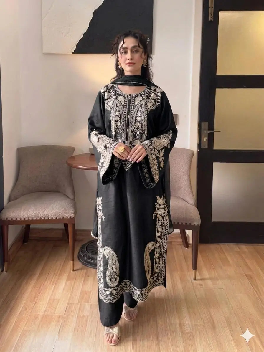 3 Pcs Women's Unstitched Embroidered Suit(HB)