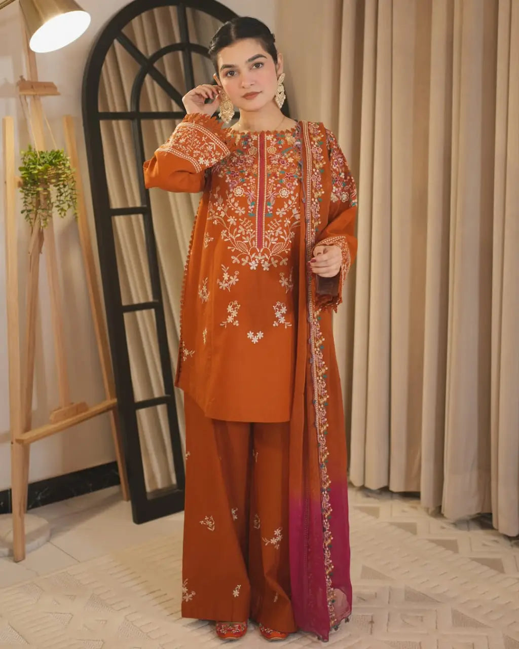 3 Pcs Women's Unstitched Embroidered Suit(HB)