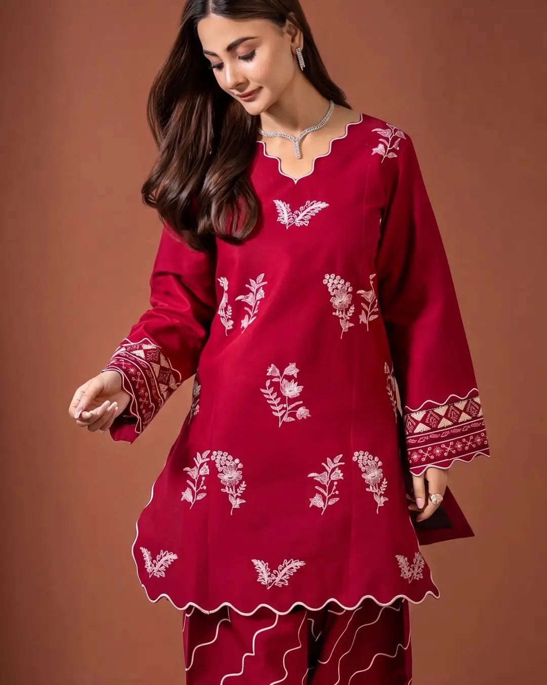 3 Pcs Women's Unstitched Embroidered Suit(HB)