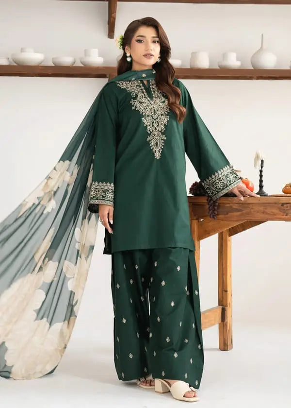 3 Pcs Women's Unstitched Embroidered Suit(HB)