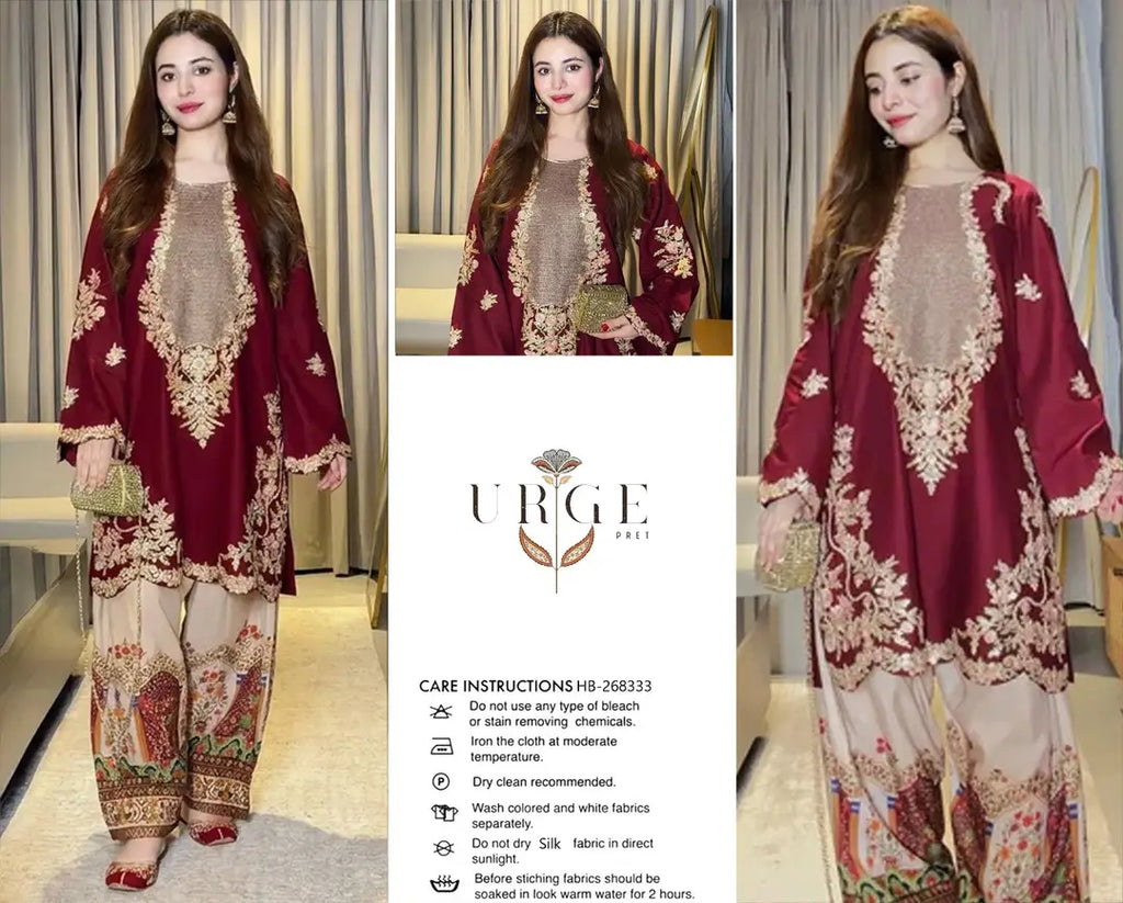 3 Pcs Women's Unstitched Embroidered Suit(HB)