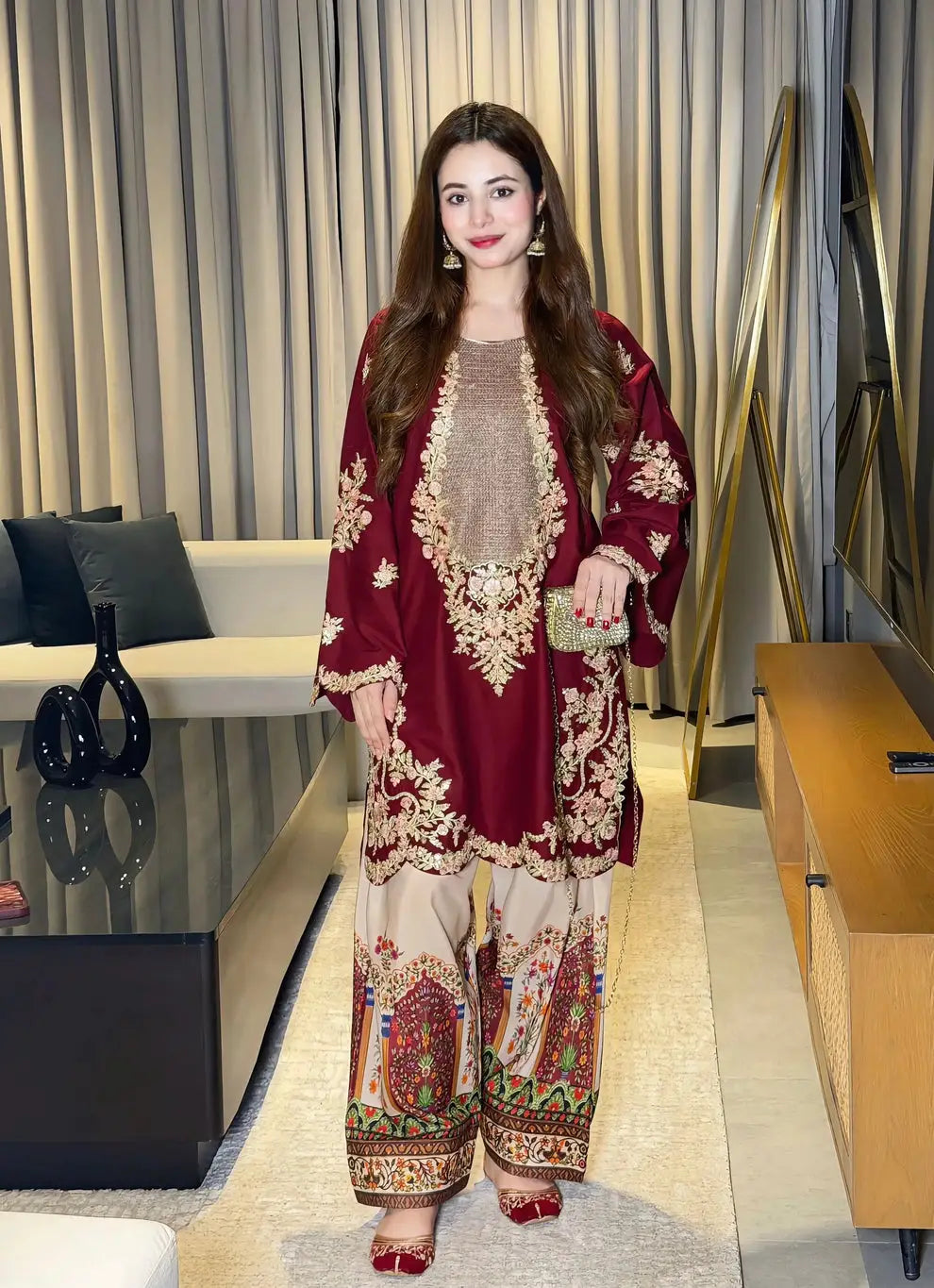 3 Pcs Women's Unstitched Embroidered Suit(HB)